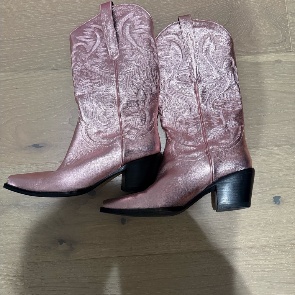 Jeffrey Campbell Metallic Rose Pink Western Boots